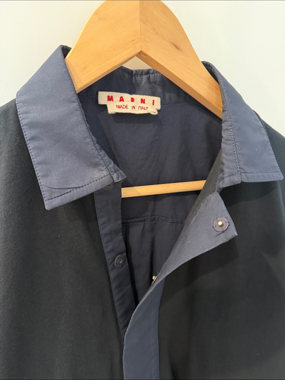Marni Black and Navy Cotton Architectural Top Minimalist Collared  S | US4, IT40 - Picture 2 of 8
